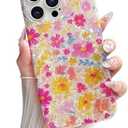 Yeddabox for iPhone 15 Pro Max Case Floral, Cute Shell Pattern Flower Cover Soft TPU Slim Shockproof Phone Case for Women Girls, Pink Yellow