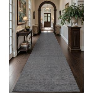 Color&Geometry Door Mat 2'4"x12' Runner Rug with Rubber Backing, Non Slip Washable Hallway Rug, Carpet Runners for Hallway Living Room Bedroom, Heather Light Grey (Rolled-up NO Creases), 28"x144"