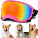 Medium Dog Sunglasses with Adjustable Strap UV Protection, Winproof Dog Puppy Sunglasses, Suitable for Medium Dog Pet Glasses, Dogs Eyes Protection,Soft Dog Goggles (Small, Pink Frame&Colours Lens-Small)