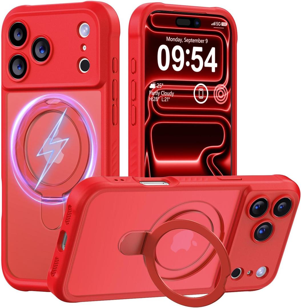 MOCCA Design for iPhone 17 Pro Max Case, Compatible with Magsafe [Premium Invisible Magnetic Ring Stand] [Military Drop Protection] Full Camera Guard Translucent Matte Slim Phone Cover 6.9",Red