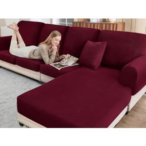 BT.WA Sectional Couch Covers for Sofa Cushion L Shaped Couch Cover Washable Soft Couch Cushion Covers Stretch Sofa Slipcovers(2-Piece for Sofa Armrest Cover, Burgundy)