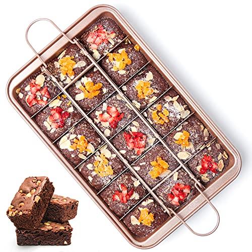 SUJUDE Brownie Pan with Dividers Nonstick Brownie Pans and Cutters, Make 18 Pre-cut Brownies at Once Perfect Individual Brownie Baking Pan All Edge - 12 X 8 X 1.6 Inches