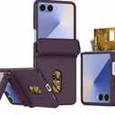 Asuwish Phone Case for Samsung Galaxy Z Flip 7 5G 2025 Cover and Cell Accessories Card Holder Slot Stand Kickstand Silicone Slim Hybrid Dual Layer Protective ZFlip7 Z7 G Flip7 7Z Women Dark Purple