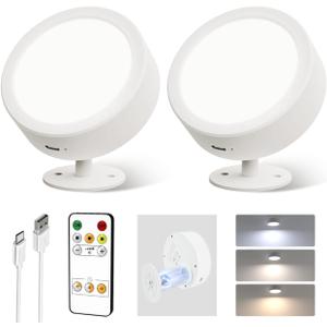 EZVALO LED Wall Mounted Lights, 5500mAh Rechargeable Wall Sconces Lamp, 3 Color Temps & Remote and Touch Control, 360Rotation Dimmable Cordless Wall Light for Bedroom Reading Study (2 Pack White)