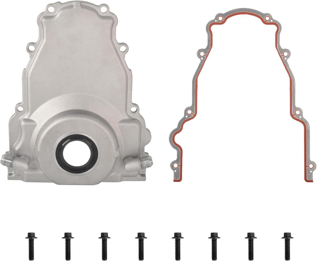 Aluminum LS Front Timing Cover with w/Crank Gasket and Bolts Set Compatible with Gen 3 Turbo Oil Drain Return, Gen III GM LS Series -10AN 551589