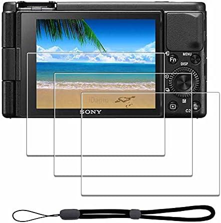 iDaPro Screen Protector for Sony ZV-1 ZV-1F ZV-1 II / ZV1 ZV1F ZV1 II & Hand Lanyard [3+1 Pack]，Tempered Glass 9H Hardness Anti-Scratch Bubble-Free Easy Installation