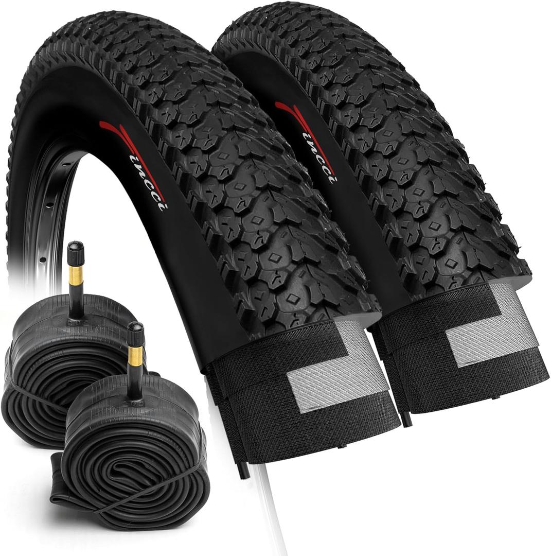 Fincci Set 26 x 2.125 Bike Tires 57-559 Foldable with Schrader or Presta Valve Inner Tubes for MTB Hybrid City Bike Bicycle Cycle