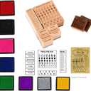 Wooden Rubber Stamp and Ink Pad Set 10Stamps 8 Ink Pads,18 Pieces Total for DIY Card Making,Crafts Party Decor Scrapbooking Cards Making