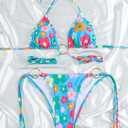 Women Halter String Bikini Set Sexy Thong Cheeky Two Piece Swimsuits Solid Color Bathing Swimwear (Flower, Medium)