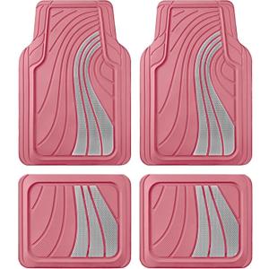 Road Comforts Car Floor Mats Full Set – Front & Rear Car Floor Mats with Aluminum Design, Anti-Slip Backing, All-Weather Protection, Trim-to-Fit Car Mats for Most Sedans, SUVs & Vans -All Pink, 28"L x 19"W x 3"Th