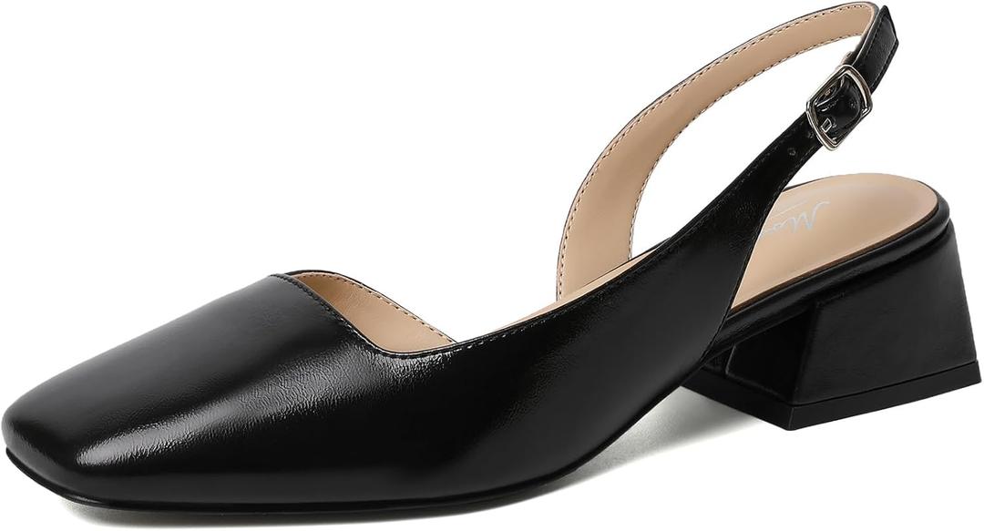 Mostrin Womens Chunky Low Heels D'Orsay Slingback Block Heel Pumps Closed Square Toe Dress Shoes for Work Office Daily Wedding (11, Black #02)