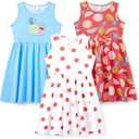 PATPAT Multipack Toddler Girls' Sleeveless Dresses - Breathable Quick-Dry Fabric, Fruit Prints, Perfect for Casual & Outdoor, Size 6-7Y