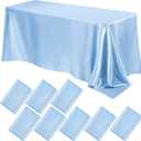 Lounsweer 8 Packs Satin Tablecloth 102 x 58 Inches Rectangle Table Cover Silk Smooth Fabric Party Table Cloth for Rectangle Parties, Holiday Dinner Wedding Banquet Decoration (Sky Blue)