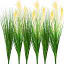 Artificial Plants 6PCS 27 Fake Tall Grass Artificial Onion Grass,Faux Grass Plant,Fake Grass Greenery Shrubs Bushes for Indoor Outdoor Garden Shop Office Home Dcor (Wheatear)