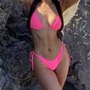 Women Brazilian Bikini Two Piece Triangle Set Tie String Spaghetti Strap Thong Swimsuits (Pink, M)