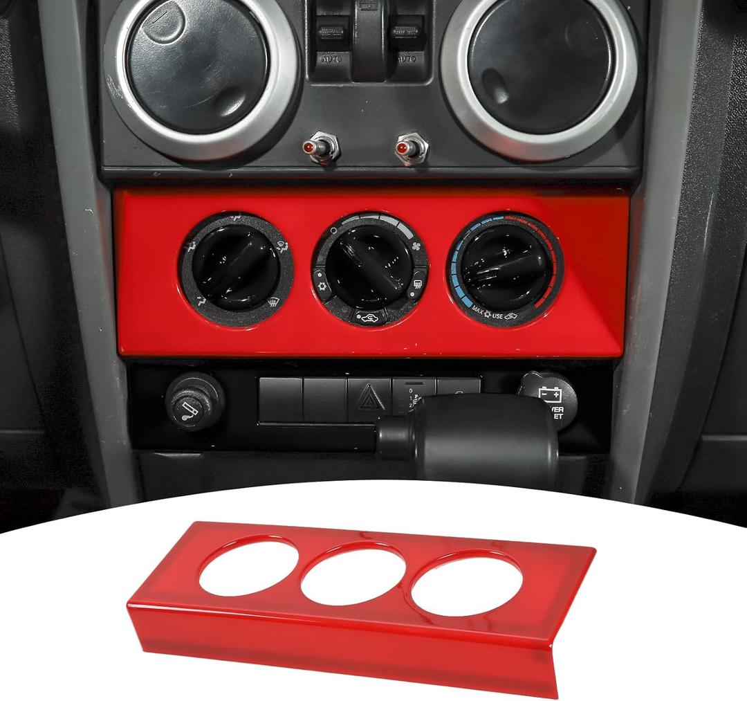 JeCar Air Conditioning Switch Knob Panel Cover Trim Fit for 2007-2010 Jeep Wrangler JK JKU Interior Accessories (Red)