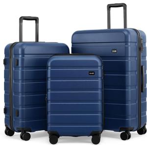Coolife Luggage Set, 3 Piece Lightweight Durable Hardshell, Navy Blue | Upgraded Polycarbonate Shell Suitcase,360° Double Spinner Wheels,Expandable (20"Only),TSA Lock,Aluminum Handle,Nested Design