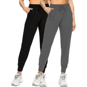 FULLSOFT Sweatpants for Women with Pockets-Womens Joggers Yoga Lounge Pants Relaxed-fit Leggings for Cycling Workout Running (2XL, 2 Pack Back,grey)