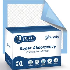 50 Count 30 x 36 XXL Disposable Underpads, Super Absorbent Leakproof Quick Drying, Baby Puppy & Adults Bed Pads Disposable Adult, Dog Pee Pads Extra Large, Incontinence Bed Pads