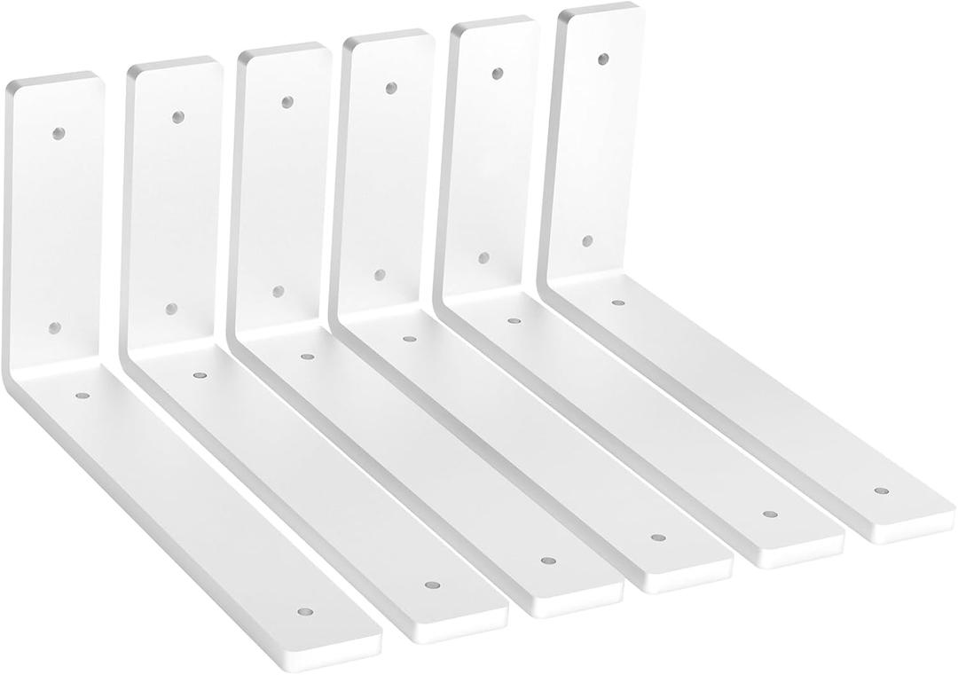Heavy Duty Shelf Brackets, 6 Pack 10 Inch White L Metal Shelving Brackets, 5mm Thick Rustic Shelf Support Bracket for DIY Open Shelving ( L 10" x H 6" x W1.5)