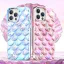 Omorro Compatible with iPhone 14 Pro Max Case for Girls, 3D Scales Desgin Glitter Bling Cute Luxury Transparent Phone Case for Women Girly Protective Cover (Pink)
