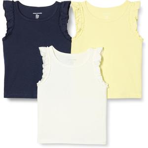 Amazon Essentials Girls and Toddlers' Cotton Ruffle Tank Tops, Pack of 3, US 4T