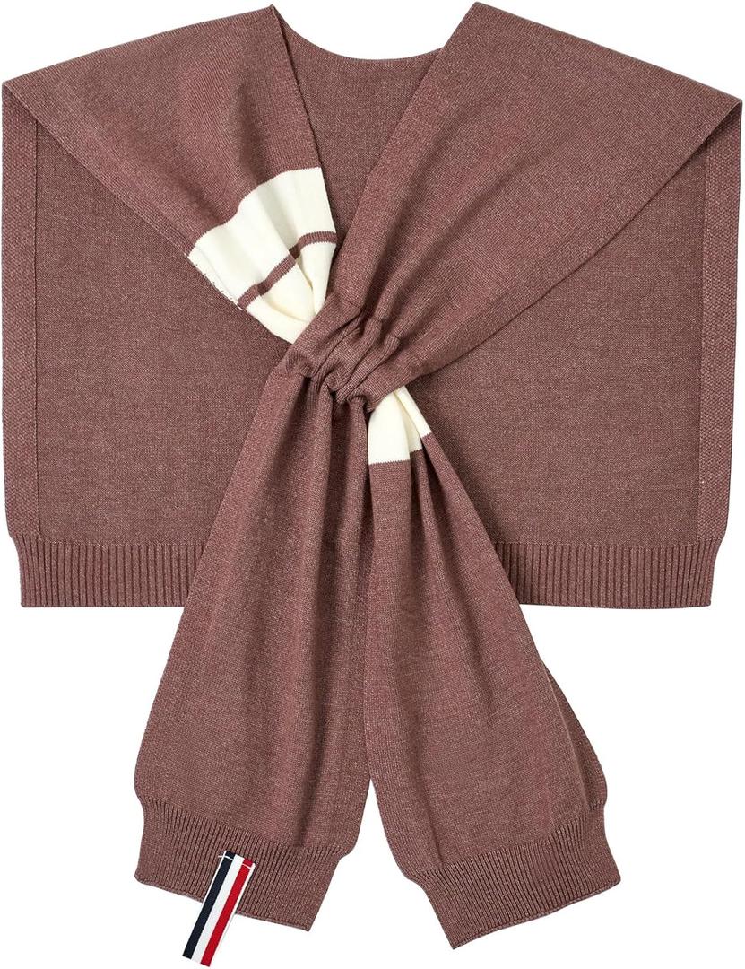 WaJuemy Women's Sweater Shawl Wraps Sleeves Knitted Collar Sweater Scarf Top Casual Lightweight Shoulder Cape Accessories (12 Coffee Stripe X)