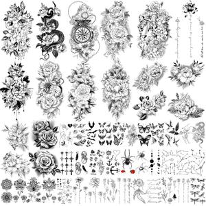 Yazhiji 49 Sheets Large Sexy Flowers Collection Waterproof Temporary Tattoos Lasting Fake Tattoos For Women and Girls