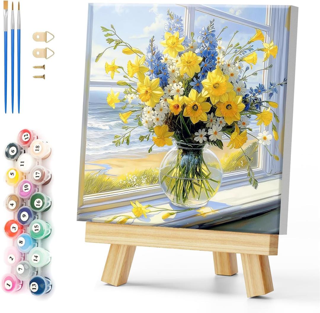 Natuyalo Framed Paint by Numbers for Adults Beginner, Vase Acrylic Easy Paint by Numbers Kits with Frame Flowers Art Craft Kits for Adults Suitable for Wall Decoration 12x12 Inch (Color-04)