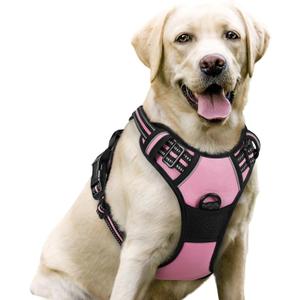 rabbitgoo Dog Harness No Pull with 2 Leash Clips, Adjustable Soft Padded, Reflective Oxford No Choke Pet Vest with Easy Control Handle for Large Dogs, Pink, L