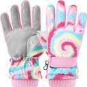 Kids Ski Gloves Waterproof Winter Snow Snowboarding Gloves Non Slip Windproof Sport Mittens for Boys Girls Youth Sledding Riding Driving Hiking (6-10 Years, Tie-Dyed)