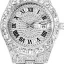 Hip Hop Watches for Men Iced-Out Bling Diamond Luxury Quartz Watches with Date (42mm Face Diamond Silver)