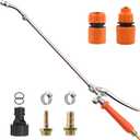 All Metal 29 Inches Sprayer Wand,Suitable for 1/2" & 3/8" Hose Quick Connectors, 1/4" & 3/8" Brass Barb Sprayer Wand Replacement Built-in Shut Valve Stainless Steel Spray Wand, w/Hose Connector