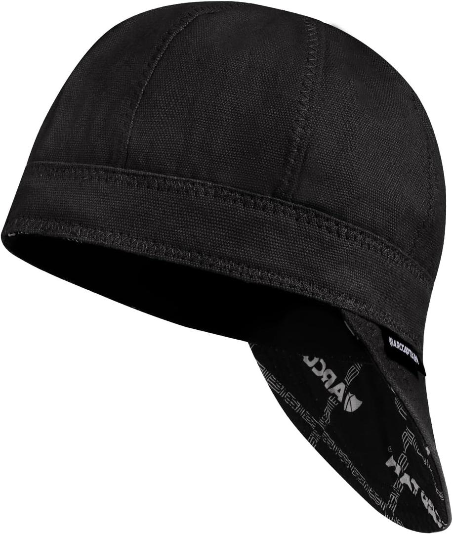 ARCCAPTAIN Reversible Welding Cap, 8 Panel Protective Welders Cap, 10 oz Fireproof Cotton Comforts for Safety and Protection While Welding to Men Women, Black, 7 1/4