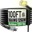 POWGRN 100FT 16/3 Black Outdoor Extension Cord Waterproof, 3 Prong Flexible Cold Weatherproof Extension Cord, 10 AMP 1250W SJTW, ETL Listed