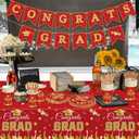 172 Pcs Graduation Class of 2025 Table Party Supplies Set, Congrats Grad Disposable Dinnerware with Paper Plates, Cups, Napkins, Forks, Spoons, Tablecloths, and Banner for Graduation Party (Red)