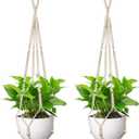 USLAI Macrame Plant Hanger Indoor Outdoor, Fits 4 to 15 Inch Pots, Strong Hanging Planter Holder, Boho Home Decor, 35 Inch, Ivory, Set of 2 (POTS NOT Included)