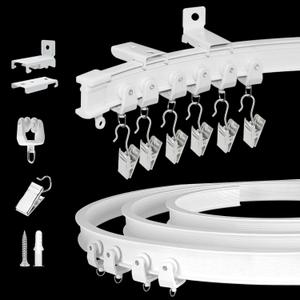 KOLAKO Ceiling Curtain Track, Curtain Track Wall Mount - Two Ways To Install, 16Ft Curtain Rails Room Divider Flexible Sliding Curved Curtain Track System for Rv Shower Curtain Rods (White)