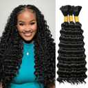 Boho Hair for Braiding 300g 18 Inch Deep Wave Bulk Hair for Braiding No Weft Wet and Wavy Deep Wave Bundles Natural Black Long Curly Synthetic Braiding Hair for Boho Braids 3 Bundles 1B