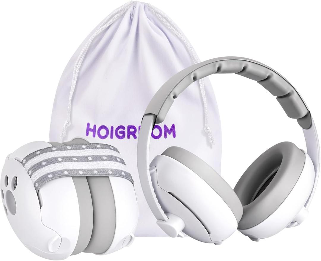 Baby Headphones for Noise, 2-in-1 Baby Ear Muffs Noise Protection for Ages 0-48 Months (White)