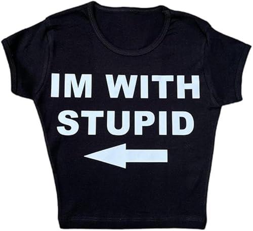 Baby Tees for Women Y2k Funny Graphic Short Sleeve Grunge 90s Teens Summer T-Shirts, M
