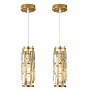 LMQNINE Pendant Lights Modern Gold Pendant Light Mini Crystal Chandelier Pendant Lighting for Kitchen Island Dinning Room Bedroom Kitchen Sink Lighting (Gold 2-Pack)