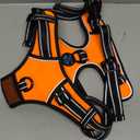 PHOEPET Reflective Dog Harness Large Breed Adjustable No Pull Vest with Handle 2 Metal Rings 3 Buckles [Easy to Put on & Take Off](XL, Orange)