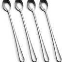 IQCWOOD Long Handle Ice Tea Spoons, 9-Inch Coffee Ice Cream Stainless Steel Cocktail Stirring Spoons, Set of 4