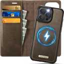 Wallet Case for iPhone 16 Pro Compatible with Magsafe, 2-in-1 PU Leather Flip RFID Blocking Card Holder Stand Shockproof Magnetic Detachable Cover for iPhone 16 Pro Case 6.3", Brown