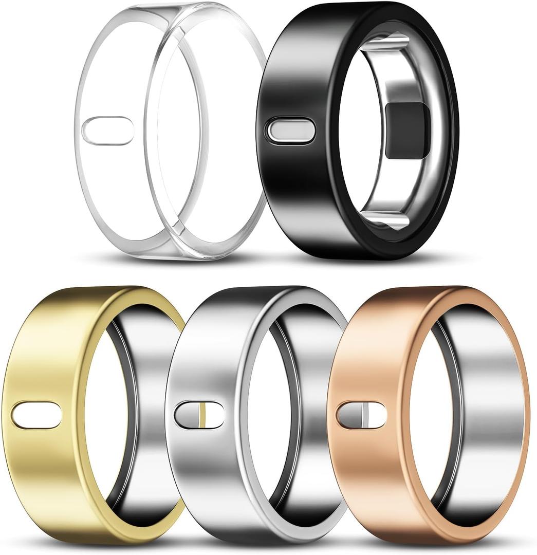 5 Pack Cover Compatible with Oura Ring Gen 4/Oura Ring Gen 3/3 Horizon, Support Charging with Cover on, Anti-Scratch TPU Protector for Women Men (Clear+Silver+Black+Gold+Rosegold, Size 9)