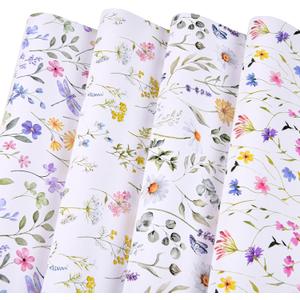 Titiweet Floral Wrapping Paper - Birthday Wrapping Paper for Women, 8 Sheets Wildflower Wrapping Paper for Wedding Mothers Day Baby Shower, 20 x 28 Inches Per Sheet, Floral(8 sheets)