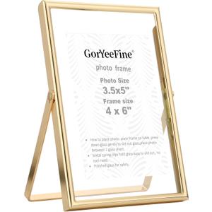 Gold 4x6" Floating Picture Frame for Photo(2x3'',3.5x5''),Adjustable Tabletop/Shelf,Floating Picture Frames 2x3'',Classy Metal Gift Frames for Wedding,Thanksgiving,Christmas