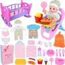 12'' Baby Doll Care Playset with High Chair, Crib Bed, Swaddle,Blanket, Pacifier, Bib,Diaper,Feeding Accessories and Backpack. 26 PCS Kids Pretend Play Reborn Toy Gifts Set for Girls Ages 3+
