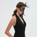 Fox Lace Masquerade Mask for Women, Colorful Feather Eye Mask with Elastic Strap, Costume for Halloween Party